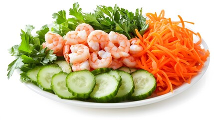Shrimp Salad with Carrots Cucumber and Parsley