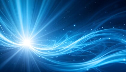 Abstract Blue Light Wave Background with Glowing Particles and Futuristic Energy Flow Design
