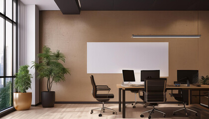 Generated image, Office Space Wall Mockup Template, 3d Render Wall Mockup