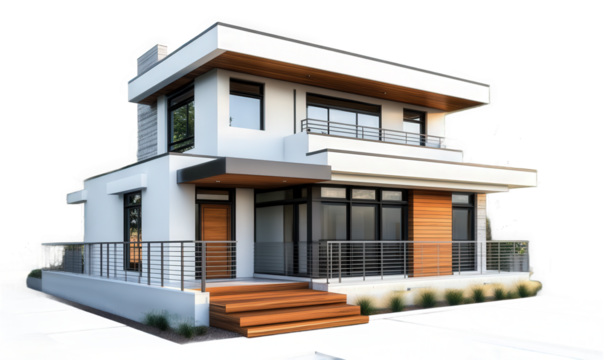 A two-story villa with a white background