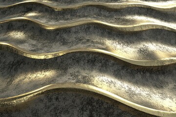 Abstract golden waves on textured surface creating a dynamic visual effect for design use