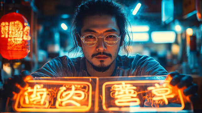 a man with glasses looking at a laptop