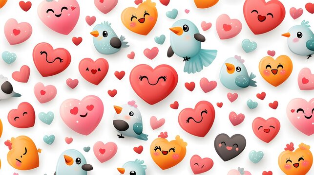 Kawaii valentine's day pattern with smiling hearts and cheerful vibes
