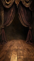 Majestic Theater Stage: Antique Curtains and Wooden Floor
