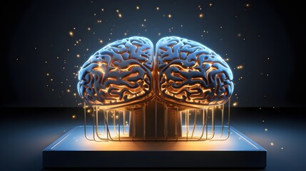 Captivating 3D rendered image of a metallic brain structure with glowing blue circuits embedded within symbolizing the power of intelligence and technological innovation