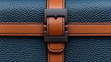 Elegant blue leather briefcase with brown accents featuring a stylish buckle closure for a sophisticated touch