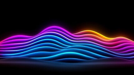 Vibrant neon wave patterns creating a mesmerizing and dynamic abstract landscape against a dark backdrop.
