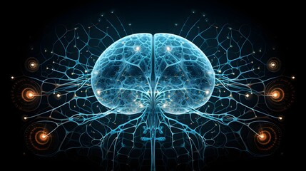 Obraz premium Abstract digital art showcasing a surreal fractal inspired representation of the human brain Glowing neural pathways and psychedelic patterns create a captivating