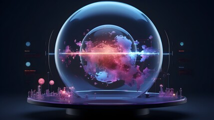 Futuristic holographic data visualization elements with abstract geometric patterns digital graphics and 3D effects for modern technology business finance and information analytics