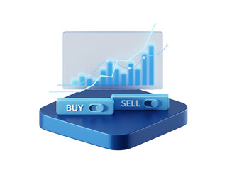 Transparent Digital 3D Stock Market Analysis in PNG with Growth Charts and Financial Investment Data.