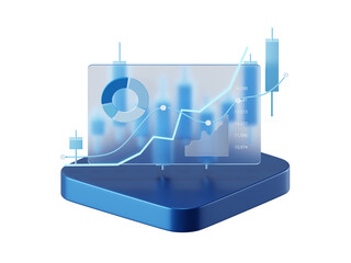 Transparent Digital 3D Stock Market Analysis in PNG with Growth Charts and Financial Investment Data.