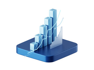 Transparent Digital 3D Stock Market Analysis in PNG with Growth Charts and Financial Investment Data.