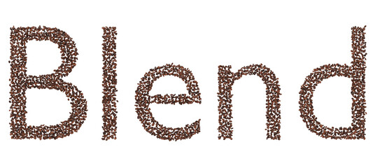 3D Render of 'Blend' Word Made with Coffee Beans - Transparent Background