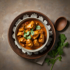 Top View of Masala Chicken Curry in a Bowl"