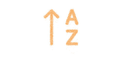 Icon sort alpha up is made of yellow grains of sand. Some grains of sand fall down. Transparent background. Black