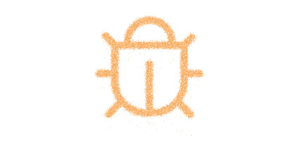 Obraz premium Icon bug is made of yellow grains of sand. Some grains of sand fall down. Transparent background. Black