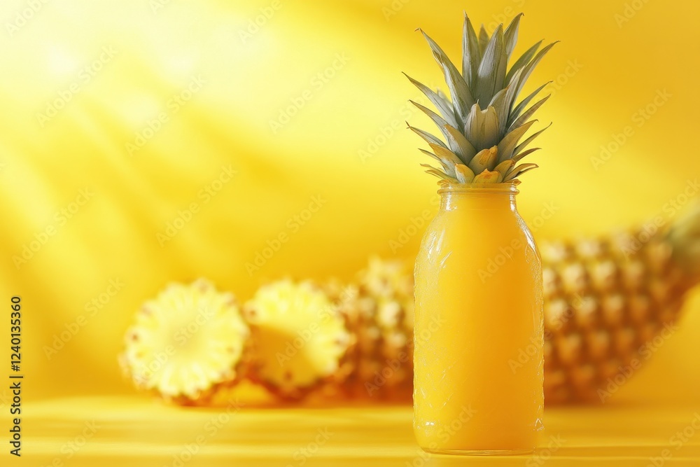 Poster Refreshing Pineapple Juice in a Glass Bottle