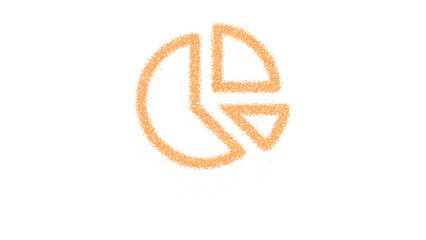 Icon chart pie is made of yellow grains of sand. Some grains of sand fall down. Transparent background. Black