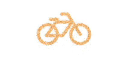 Icon bicycle is made of yellow grains of sand. Some grains of sand fall down. Transparent background. Black