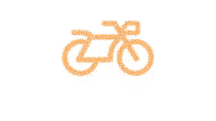 Icon motorcycle is made of yellow grains of sand. Some grains of sand fall down. Transparent background. Black