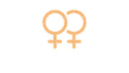 Icon venus double is made of yellow grains of sand. Some grains of sand fall down. Transparent background. Black