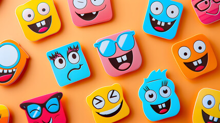 Fototapeta premium Colorful Emoji Faces Happy Sad Funny Cartoon Expressions