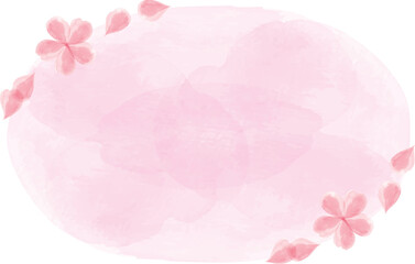 水彩の桜の花と水彩の楕円フレーム