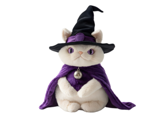 Adorable Cat in a Witch Costume with Hat and Cloak for Halloween
