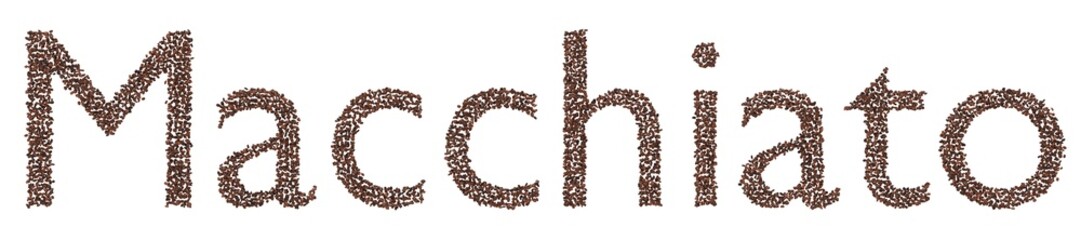 Macchiato Text in Coffee Beans – 3D Render on Transparent Background
