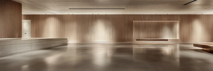 Modern interior design featuring wooden textures and minimalist aesthetics in a well-lit space