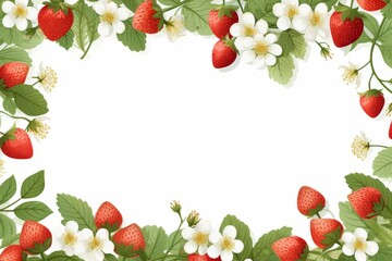 Fresh strawberries and blossoms create a vibrant nature-inspired border. Generative AI