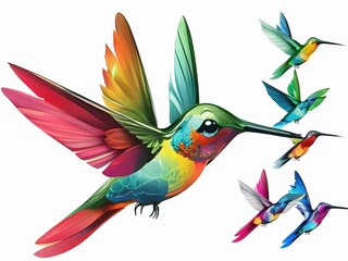 Beautiful Hummingbird in white backround.3d Illustration Art cartoon .amazing logo	