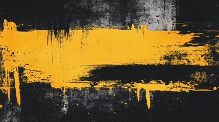 Abstract grunge background with yellow and black paint strokes.