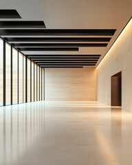 Obraz premium Modern interior design of a spacious well-lit room with large windows and clean lines