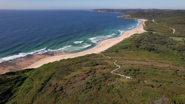 Glenrock Beach With Turquoise Seascape In New South Wales, Australia - Drone Shot
