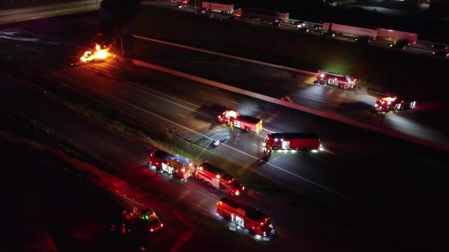 Horrifying tanker collision sparks massive fuel fire, emergency crews respond, night shot