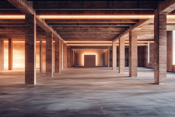 Modern industrial space with dramatic lighting and open layout