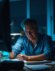 Fototapeta premium a man sitting at a desk writing in a notebook