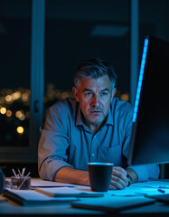 a man sitting at a desk with a laptop