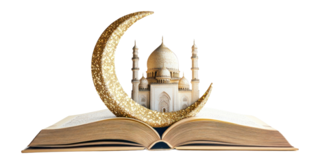 PNG Crescent moon Ramadan floating book architecture mosque.