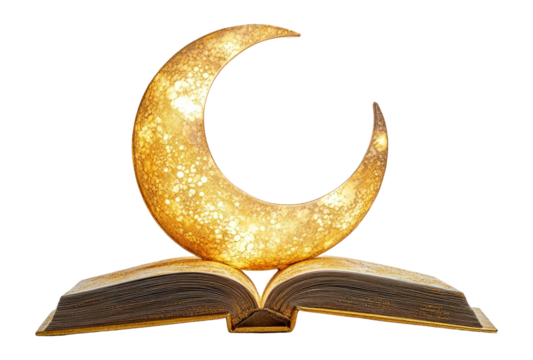 PNG Crescent moon Ramadan floating book illumination publication.