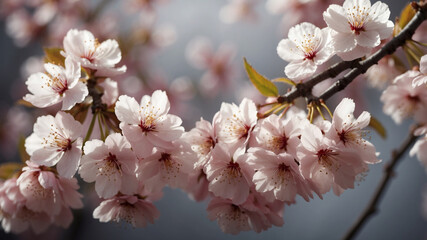 Fototapeta premium Delicate pink cherry blossoms in full bloom, bathed in sunlight. A stunning display of nature's beauty.