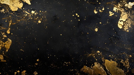 Black background with gold flecks, distressed black wall.	