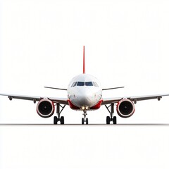 Front View of a Modern Passenger Airplane on Runway Ready for Takeoff