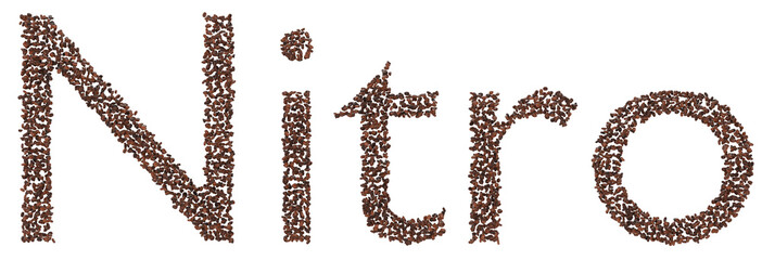 3D Render of 'Nitro' Word Created with Coffee Beans - Isolated on Transparent Background