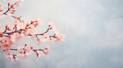 Obraz premium Delicate cherry blossoms in full bloom against a soft pastel colored spring sky creating a serene and tranquil natural landscape