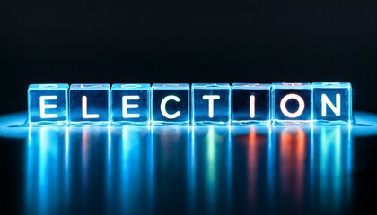 選挙を意味する英単語ELECTIONの文字が書かれた透明なキューブブロック。 aiで生成	
