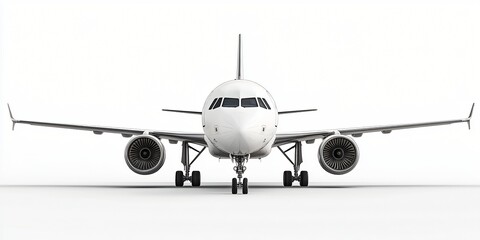 Naklejka premium Modern Passenger Airplane Front View White Aircraft on Runway Air Travel Transportation