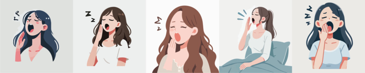 vector set of women yawning
