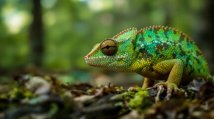 A green and blue lizard is on a log